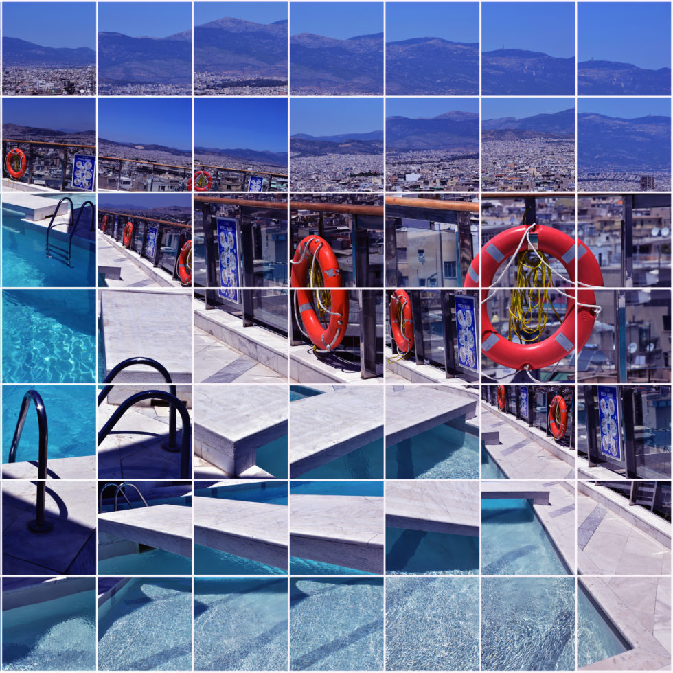 photographie d'art d'une piscine bleue sur un toit terrasse à Athènes, Grèce, par la photographe Johanna PERNOT