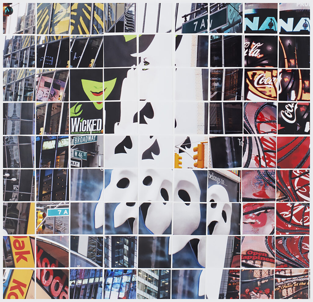 Mosaique de photos carré représentant Broadway, New York. Photo collage petit format.