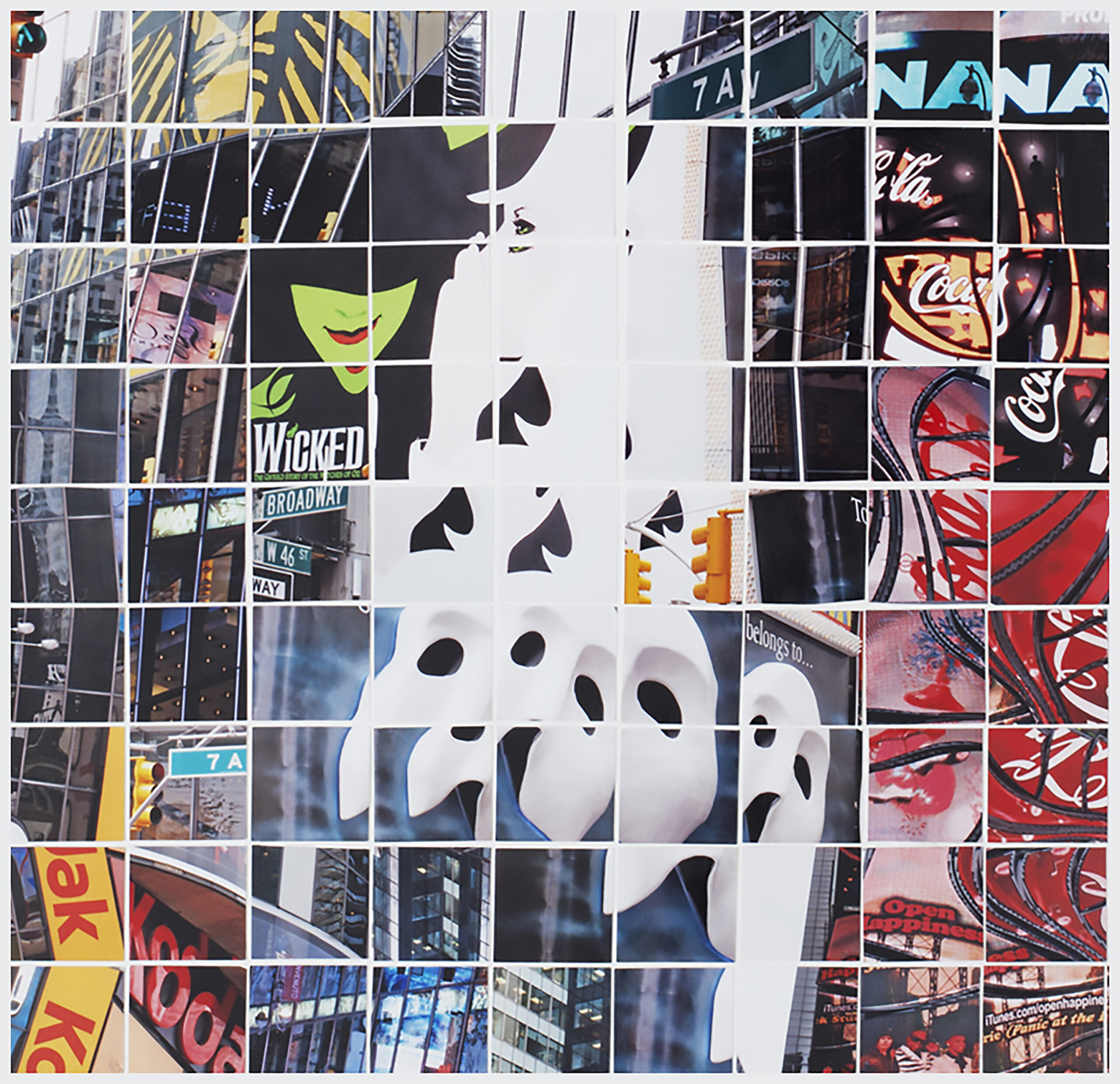 Broadway, Phantom of the Opera, publicités Kodak et Coca Cola, photocollage de Times Square à New York